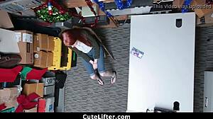 Ginger teen shoplifter 18+ punished hard in garage with monster cock