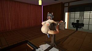 Furry cat dildos stretch tight holes leading to massive cum inflation explosion