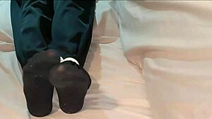 asian korean babe ties herself up in socks for bdsm self bondage before nap