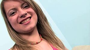 alena morozova drops to knees for deep teen blowjob, gagging on every inch