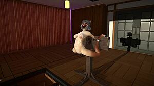 Furry cat dildos stretch tight holes leading to massive cum inflation explosion