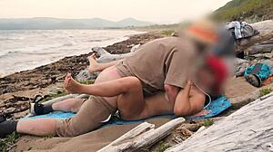 Exhibitionist xsanyany hooks stranger on beach for public pounding?