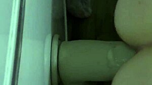 big dildo stretches gaping hairy anus assfucking brunette in heels stockings