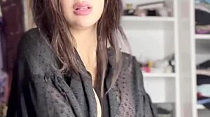 Susy Gala teases in see-through lingerie before standing pussy rub