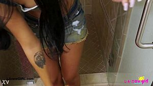 amazing brunette showers her sexy petite body for you?