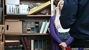 Big ass blonde teen thief caught stealing, stripped and dominated by cop's monster cock backstage