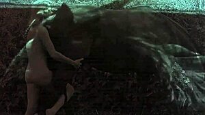 Dark lantern unleashes bold vintage hairy pussy riding with natural tits bounce