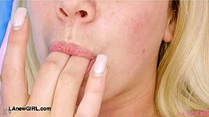 damn, this sexy blonde teen's body is amazing on the sofa during her daddy casting interview