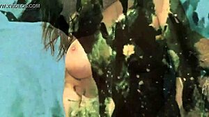 Dark lantern unleashes bold vintage hairy pussy riding with natural tits bounce