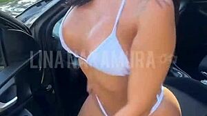 Big Cock Pov Pounds Petite Japanese Pussy in Car Creampie Cumshot