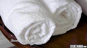 Sheena Ryder milf sucks hard cock after tit job