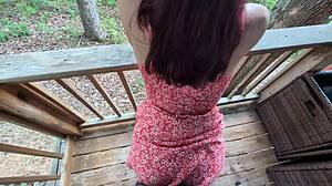 redhead slut teases cock with outdoor grinding lap dance