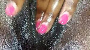 Black Ebony Fingers Close-Up Pussy Masturbation Dripping Wet