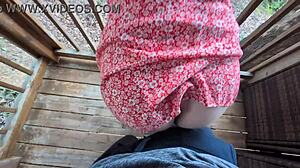 redhead slut teases cock with outdoor grinding lap dance