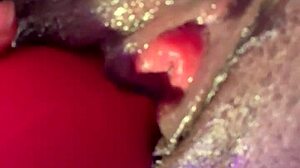 😍 close up on her cute ebony pussy's intense wet orgasm