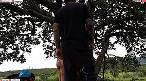 Ripping Clothes Off Blonde and Brunette Tree Fuck Orgy!