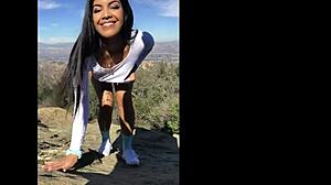 sexy ebony babe fingers her wet pussy in public park almost caught masturbating