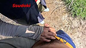 wanna fuck in the field like this?? super risky public creampie 😏💦