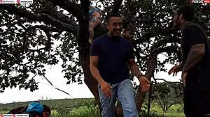 Ripping Clothes Off Blonde and Brunette Tree Fuck Orgy!