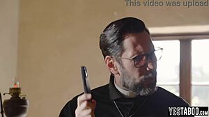 What if a horny priest bends over this curvy teen for hard anal assfucking?