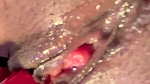 😍 close up on her cute ebony pussy's intense wet orgasm