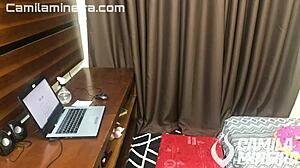 secretary cums hard watching porn as boss spies on her shaking ass