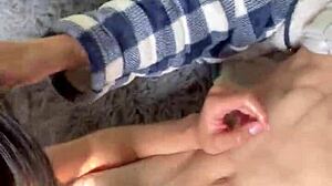 Watch me suck my ripped mexican friend's monster cock and get milked on my hand while boyfriend's gone