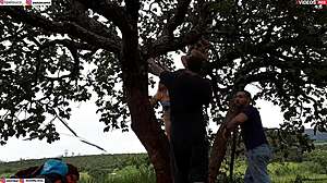 Ripping Clothes Off Blonde and Brunette Tree Fuck Orgy!