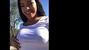 sexy ebony babe fingers her wet pussy in public park almost caught masturbating