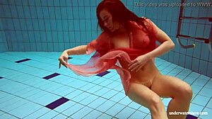 damn hot deniska strips wet underwater in ripped bikini