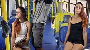 Skinny Redhead Student Flashed and Groped on Crowded Public Bus Skirt Fetish
