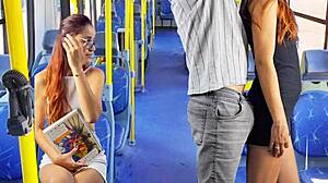 Skinny Redhead Student Flashed and Groped on Crowded Public Bus Skirt Fetish