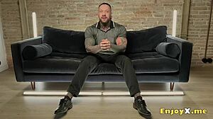 hot brunette gets raunchy rimjob and cowgirl ride from tattooed lover's wet tongue