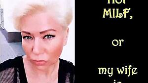 a cool mature bitch locked in handcuffs with clamps squeezing her huge nipples