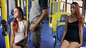 Skinny Redhead Student Flashed and Groped on Crowded Public Bus Skirt Fetish