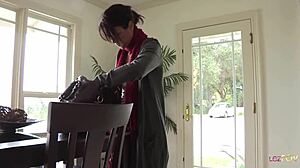 blonde intruder drags brunette to bed for ass eating and fingering