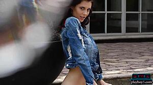 PLAYBOY BOMBSHELL Jessi Fierce Strips Perfect Tits Outside!