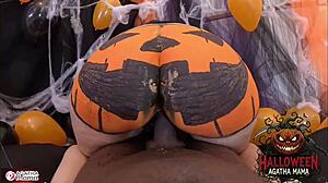 agatha brazilian milf fucks bbc jack olantern halloween anal toy gaping