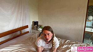 Submissive girlfriend takes condom-wrapped cock during ovulation peak