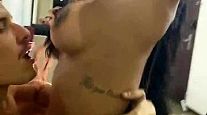 Damn! Busty Brazilian babe rides crooked monster cock no mercy!