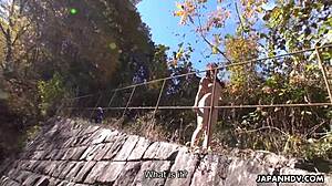 maki hojo gets naked outdoors and masturbates uncensored