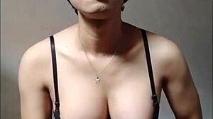 Big tit asian shemale strokes cock to massive cumshot