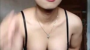 Big tit asian shemale strokes cock to massive cumshot