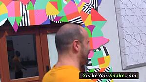 Yoga milf stretches flexibly before sensual handjob