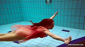 damn hot deniska strips wet underwater in ripped bikini