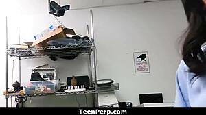 Petite teen perp bends over for burglar's big black cock in the garage