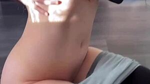 skinny yoga slut fingers shaved pussy hard in mirror closeup