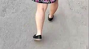 Puta Callejera Upskirt Teases Latina Whore Street Skirt Lingerie