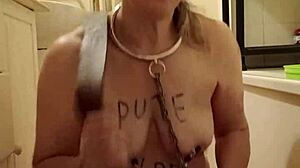 Bound French Slave Bent Over for Piss Humiliation and Hard Belt Whipping