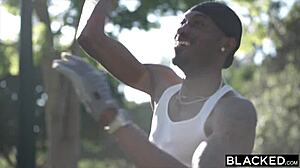 Blacked Brunette Sawyer Cassidy Spit-Roasted Bent Over by Two Monster BBCs in MMF